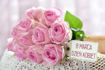 bunch of pink roses for Women Day in Poland