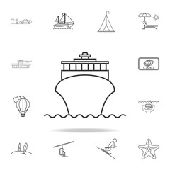 cruise ship liner line icon. Set of Tourism and Leisure icons. Signs, outline furniture collection, simple thin line icons for websites, web design, mobile app, info graphics