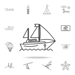 yacht line icon. Set of Tourism and Leisure icons. Signs, outline furniture collection, simple thin line icons for websites, web design, mobile app, info graphics
