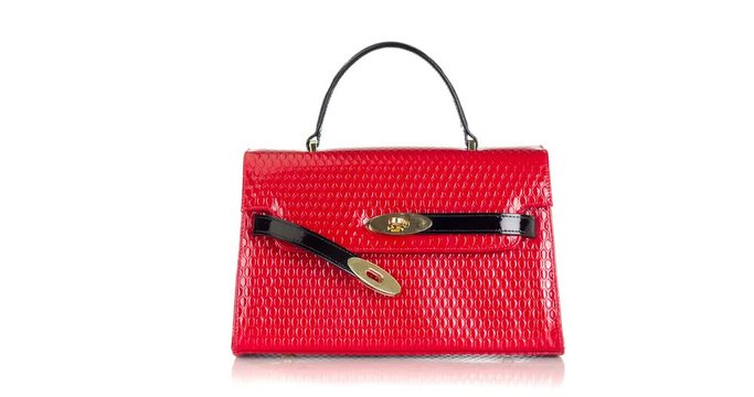 4K stop motion animation of red handbag moving on white background