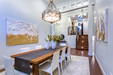 New custom built home boasts spacious dining area with high ceiling