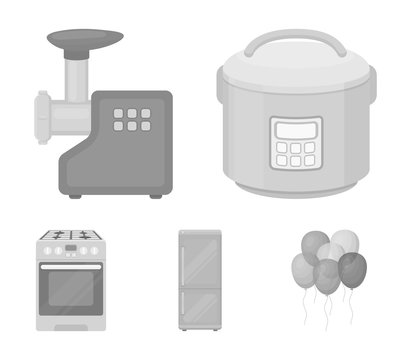 Multivarka, refrigerator, meat grinder, gas stove.Household set collection icons in monochrome style vector symbol stock illustration web.