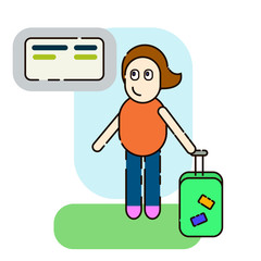 cute girl holding travel suitcase