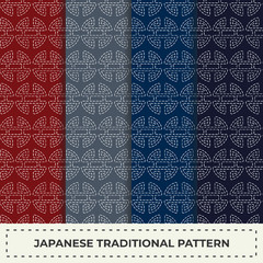 Japanese sashiko motif with stylized flowers. Seamless pattern. Traditional Japanese Embroidery Ornament. Abstract backdrop. For decoration or printing on fabric. Indigo background.