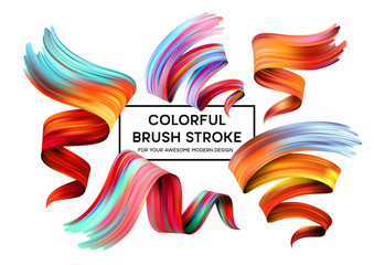 Set of colorful brush strokes. Modern design element. Vector illustration