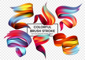 Obraz premium Set of colorful brush strokes. Modern design element. Vector illustration