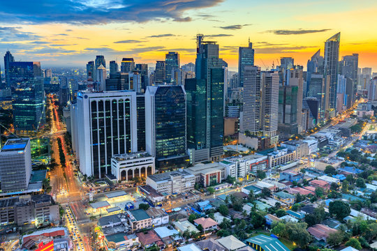 Eleveted, night view of Makati, the business district of Metro Manila, Philippines