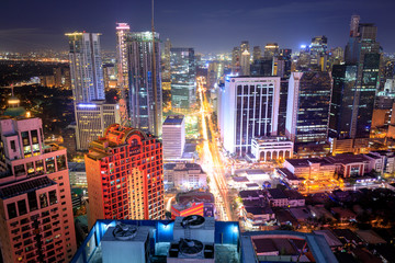 Fototapeta na wymiar Eleveted, night view of Makati, the business district of Metro Manila