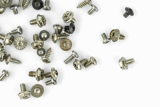 Old screws on the white background