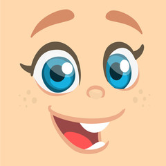Cartoon girl exciting. Cute cartoon vector girl face avatar expressions
