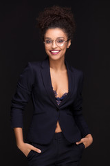 Afro woman with toothy beautiful smile.