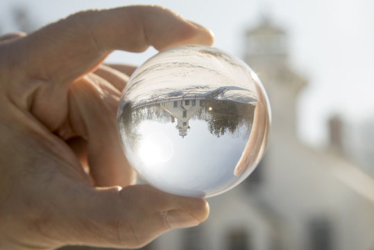 Crystal Ball At Old Mission Lighthouse, Traverse City,  Michigan In Winter