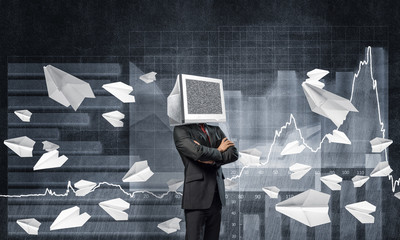 Businessman with monitor instead of head.