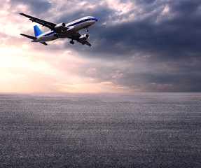 Transport, truck driving on the road, aircraft flying in the sky