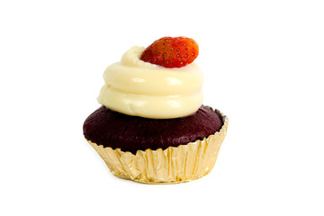 Delicious cupcake decorated with strawberry