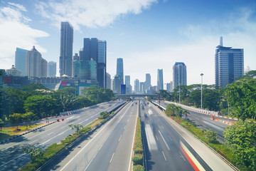 Fototapeta na wymiar Busy highway in the Jakarta downtown