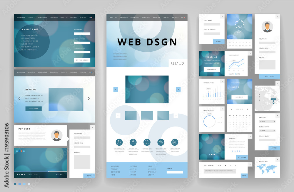 Wall mural website template design with interface elements