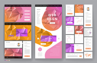 Website template design with interface elements
