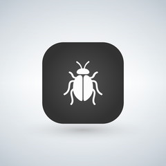 Illustration of a square applicatio button with a bug, vector illustration.