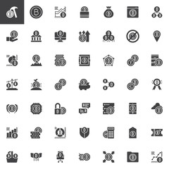 Bitcoin cryptocurrency vector icons set, Symbol collection, filled style pictogram pack. Signs, logo illustration. Set includes icons as fintech, blockchain, crypto, digital, currency, exchange mining