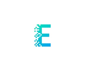 letter E logo. alphabet pixel motion logo template