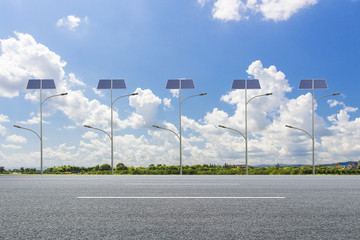 Solar street light on the road in the city, the use of sunlight as power lighting