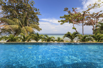 Infinity pool overlooking the beach in Phi Phi Don Island in Krabi, Thailand