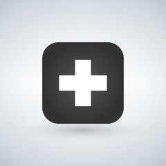 web button with add sign. Rounded square shape icon with shadow on white background.