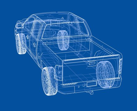 Car SUV drawing outline. Vector rendering