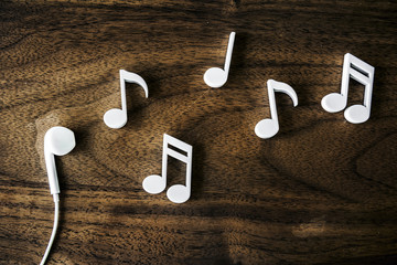 Music notes on wooden