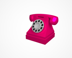 Pink vintage phone. Telephone isolated on white background. 3d vector illustration