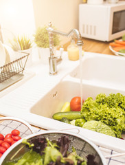 Vegetables lie in the sink