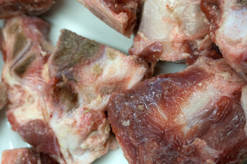 Raw meat with bone slice sliced stack stake,