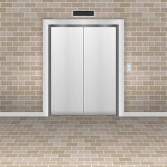 The concept of a closed elevator in a brick wall. Vector illustration