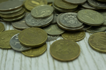 The background paper banknotes and coins of cake.