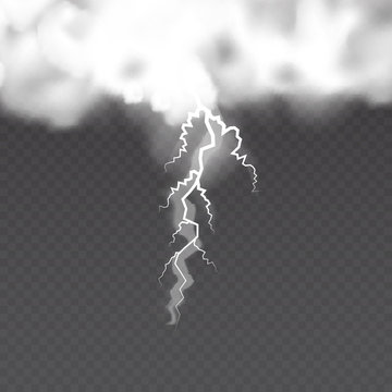  Realistic vector cloud and lightnings on transparent background. Vector illustration.