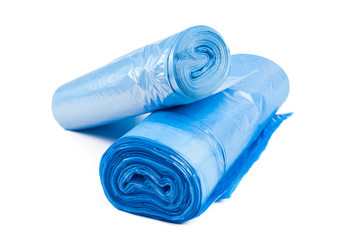 roll of plastic garbage bags isolated on white background