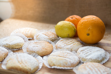 Cookies made with orange and lemon. Homemade organic kitchen biscuits.