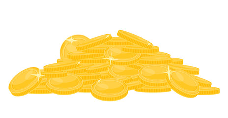 Pile of gold coins isolated on white background. Vector illustration of heap of money.