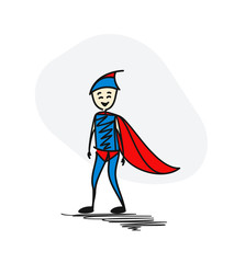 Policeman superhero traditional clothing standing. Hero concept. Hand Drawn Cartoon Vector Background.