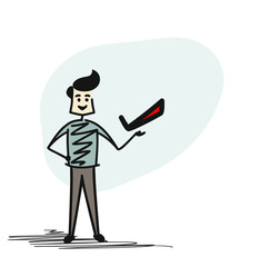 Man hand hold right sign tag, Cartoon Hand Drawn Sketch Vector illustration.
