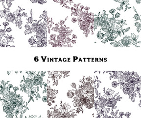 set of vintage vector floral seamless patterns