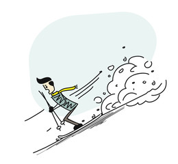 Man runner at the Speed skating, Cartoon Hand Drawn Sketch Vector illustration.
