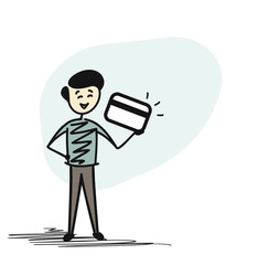 Man Hand holding credit card, Cartoon Hand Drawn sketch concept vector illustration.