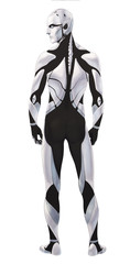 Fototapeta na wymiar Futuristic cyborg illustration full body standing isolated on white background, back view
