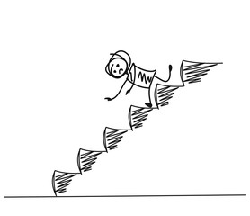 Man falling on Down Stairs, Cartoon Hand Drawn Vector Background.