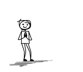 Fototapeta na wymiar Man greeting namaste posture, Cartoon Hand Drawn Sketch Vector illustration.