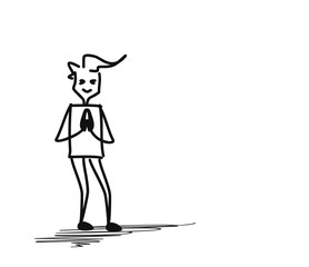 Man greeting namaste posture, Cartoon Hand Drawn Sketch Vector illustration.