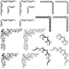 Set of floral corner design elements