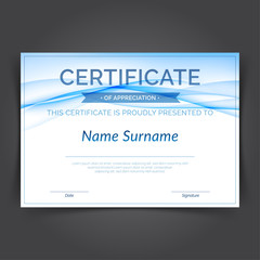 Modern blue wave lines pattern fashion certificate template © phyZick